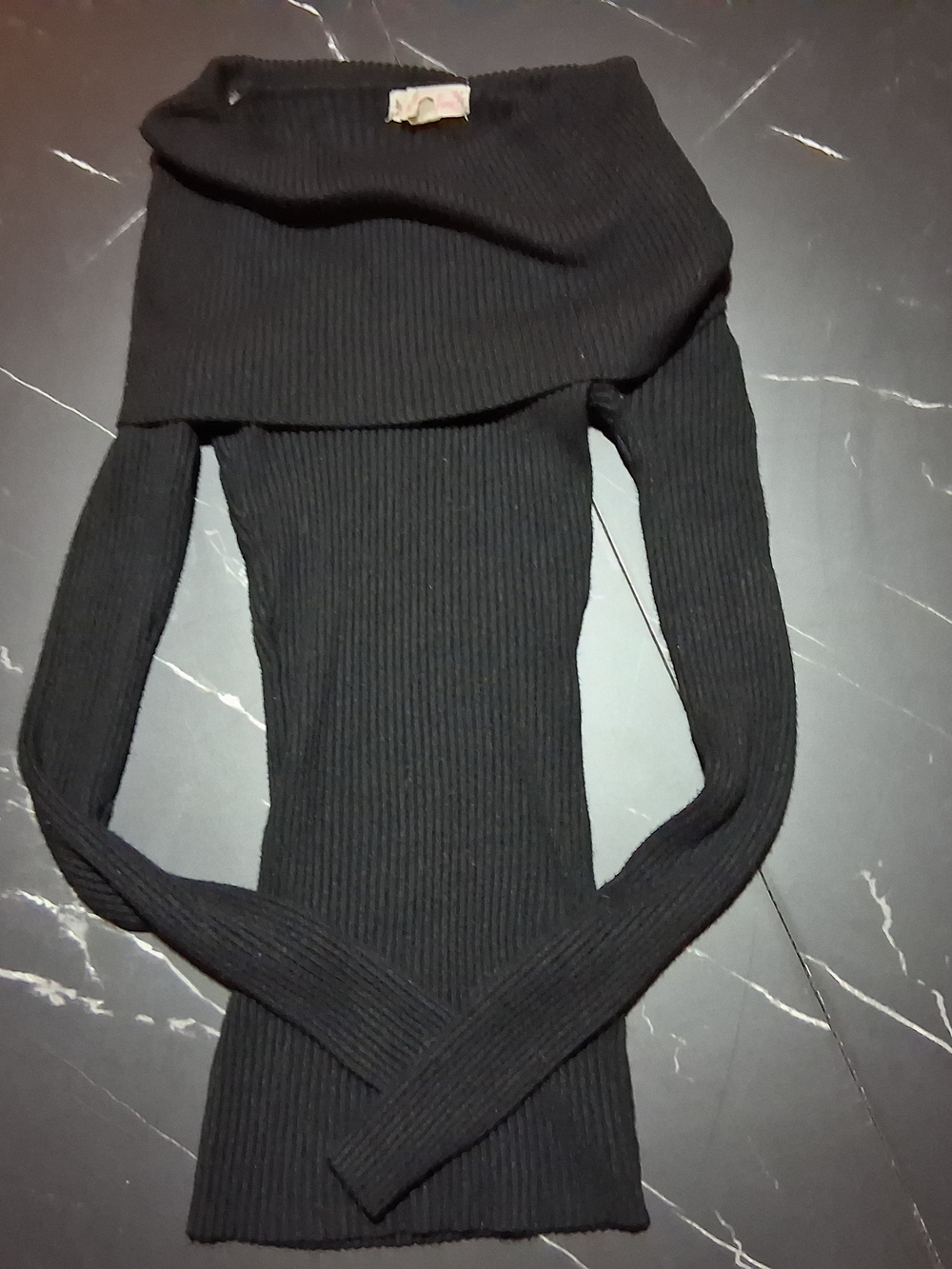 Black Ribbed Off-Shoulder Sweater